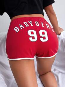 Muchica 字母和數字圖案跑步短褲 - 紅色 - 查看 1