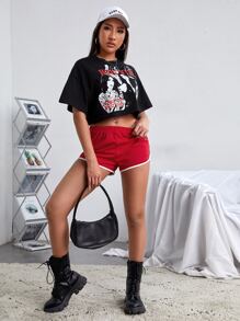 Muchica 字母和數字圖案跑步短褲 - 紅色 - 查看 4