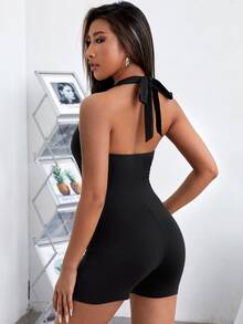 Áo liền quần nữ Nút phía trước Lá thư Giải trí - màu đen - Xem 2