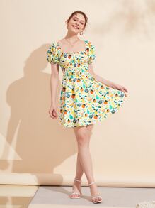 Wenli 水果印花方領泡泡袖連衣裙 - 彩色 - 查看 3