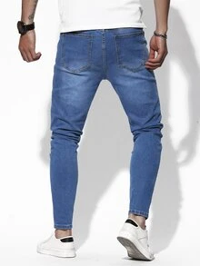 Manfinity Hombres Jeans ajustados con bolsillo oblicuo - Azul lavado medio - Ver 2