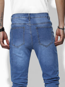 Manfinity Hombres Jeans ajustados con bolsillo oblicuo - Azul lavado medio - Ver 4