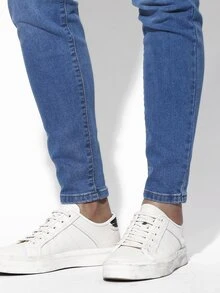 Manfinity Hombres Jeans ajustados con bolsillo oblicuo - Azul lavado medio - Ver 5