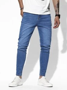 Manfinity Hombres Jeans ajustados con bolsillo oblicuo - Azul lavado medio - Ver 6
