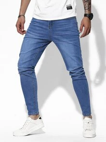Manfinity Hombres Jeans ajustados con bolsillo oblicuo - Azul lavado medio - Ver 7