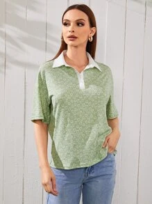 Mulvari Allover Heart Print Drop Shoulder Tee - Mint Green - View 1