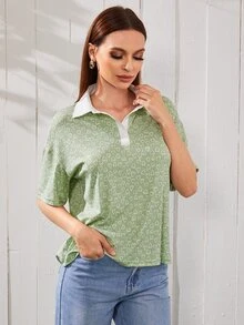 Mulvari Allover Heart Print Drop Shoulder Tee - Mint Green - View 3