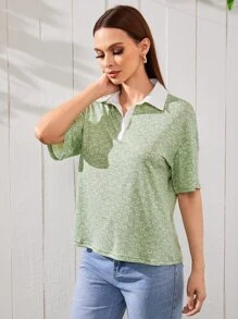 Mulvari Allover Heart Print Drop Shoulder Tee - Mint Green - View 4