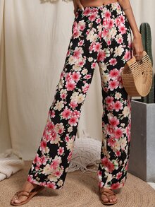 SHEIN Unity Floral Print Shirred Waist Trousers - Multicolor - View 4