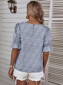 Breezaya 小碎花荷葉袖襯衫 - 彩色 - 查看 2