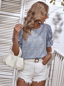 Breezaya 小碎花荷葉袖襯衫 - 彩色 - 查看 4