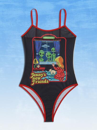 Stevenrhodes Alien Graphic Contrast Binding Teddy Bodysuit