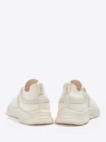 CUCCOO BASICS Knit Detail Lace-up Front Breathable Running Shoes - Beige - View 5