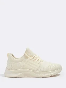 Cuccoo Knit Detail Lace-up Front Breathable Running Shoes - Beige - View 4