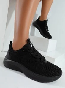 Cuccoo Lace-up Front Hollow Out Running Shoes - Black - View 2