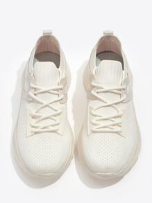 CUCCOO BASICS Knit Detail Lace-up Front Breathable Running Shoes - Beige - View 6