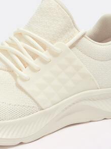 Cuccoo Knit Detail Lace-up Front Breathable Running Shoes - Beige - View 3