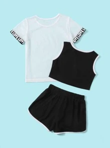 Bộ hai mảnh Gái Ruy băng Tương phản ràng buộc Lá thư Thể thao - Đen và trắng - Xem 2