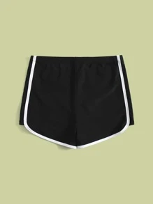 SHEIN Tween Girl Binding Trim Swim Shorts - Black - View 2