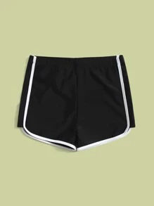 SHEIN Tween Girl Binding Trim Swim Shorts - Black - View 1