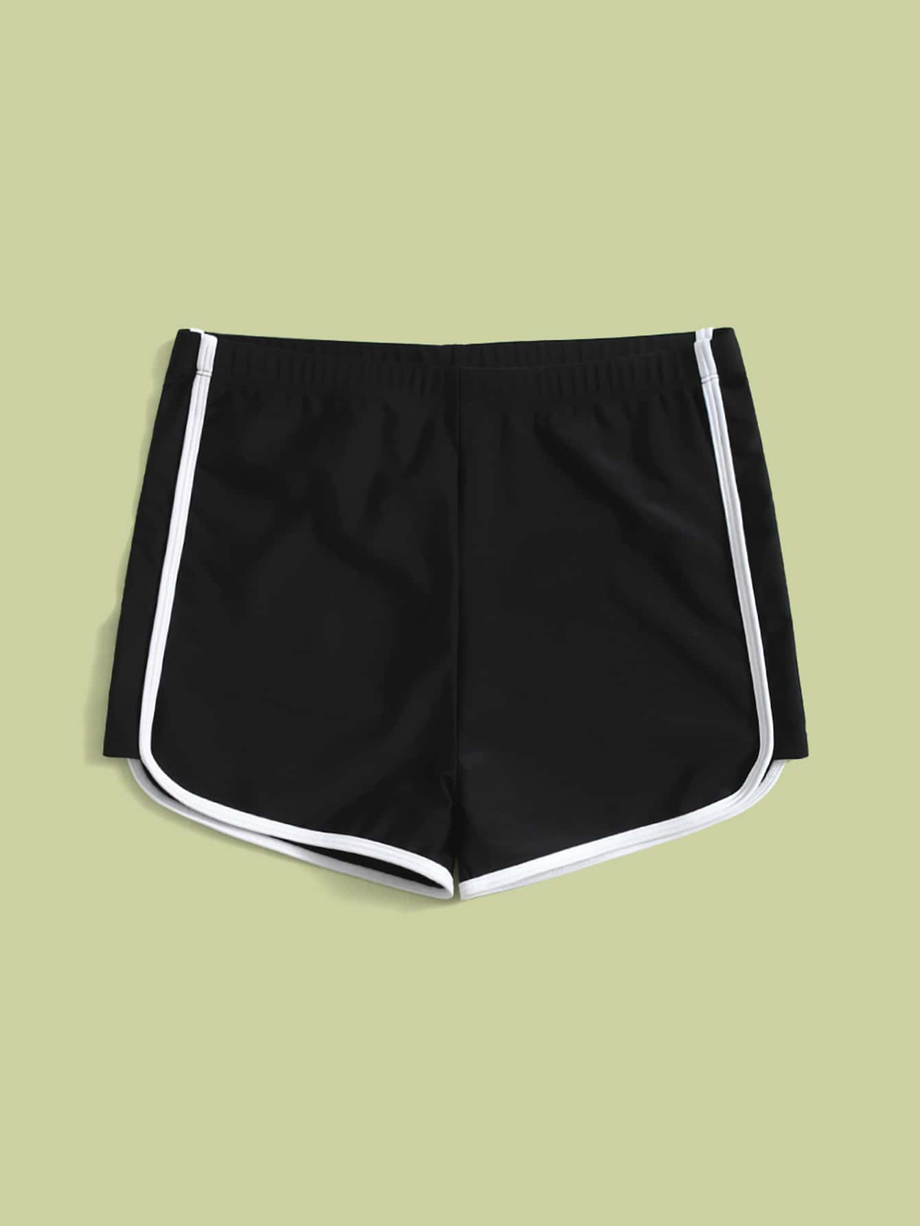 SHEIN Tween Girl Binding Trim Swim Shorts - Black - View 1