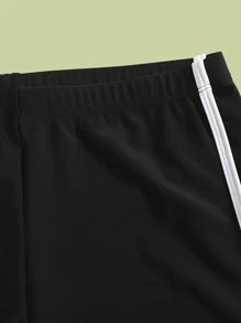 SHEIN Tween Girl Binding Trim Swim Shorts - Black - View 3