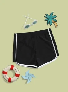 SHEIN Tween Girl Binding Trim Swim Shorts - Black - View 4