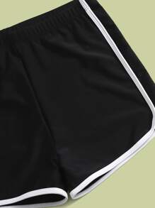 SHEIN Tween Girl Binding Trim Swim Shorts - Black - View 5