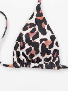 Leopard Halter Bikini Top, For Summer Beach Vacation - Multicolor - View 6