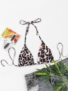 Leopard Halter Bikini Top, For Summer Beach Vacation - Multicolor - View 7