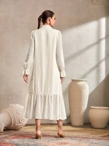 Modelyn Đầm Thắt nút Xù Nút phía trước màu trơn Thanh lịch - Màu be - Xem 2