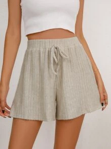 SHEIN Frenchy Solid Knot Front Shorts - Apricot - View 1