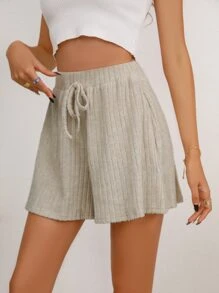 SHEIN Frenchy Solid Knot Front Shorts - Apricot - View 3