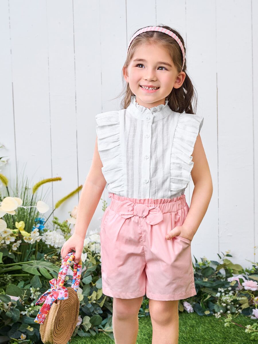 Toddler Girls Ruffle Trim Button Through Blouse - White - View 1