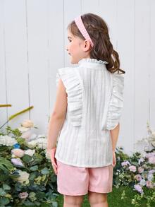 Toddler Girls Ruffle Trim Button Through Blouse - White - View 2