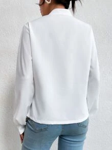 SHEIN Unity 交疊領缺口領襯衫 - 白色 - 查看 2