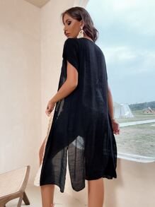 Open Stitch Kimono Summer - Black - View 2