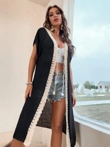 Open Stitch Kimono Summer - Black - View 5