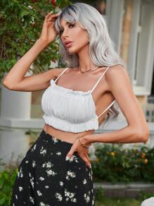 Soleia Frill Trim Backless Crop Cami Top - White - View 6