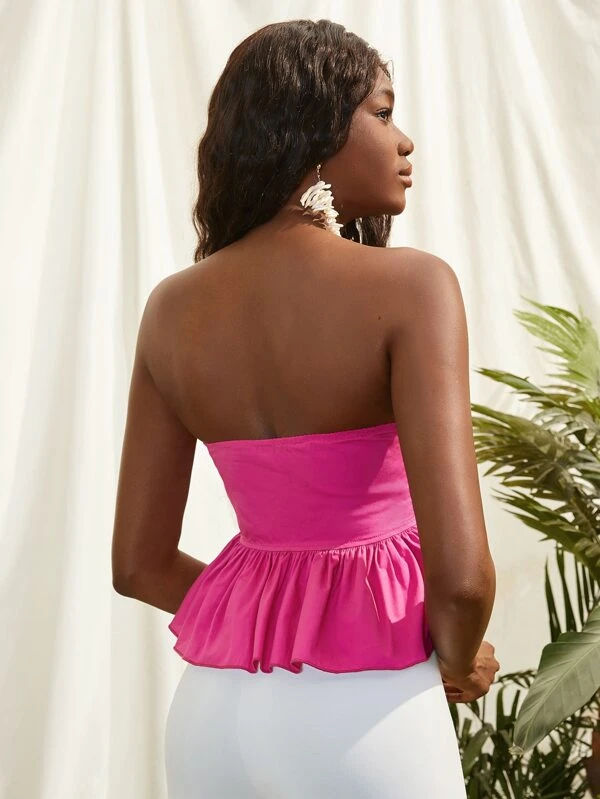 SHEIN Frill Trim Ruffle Hem Pleated Bustier Tube Top | SHEIN USA