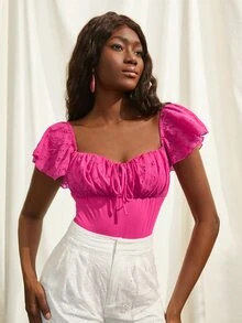 SHEINNeu Body pecho con fruncido escote corazón cuello - Rosa Fucsia - Ver 5