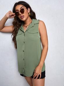 SHEIN 孕婦翻蓋口袋不對稱下擺上衣 - 軍綠色 - 查看 4