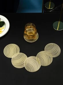 6pcs Round Hollow Coaster, Gold PVC Cup Mat For Dining Table - Gold - View 1