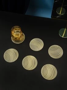 6pcs Round Hollow Coaster, Gold PVC Cup Mat For Dining Table - Gold - View 2