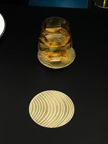 6pcs Round Hollow Coaster, Gold PVC Cup Mat For Dining Table - Gold - View 3