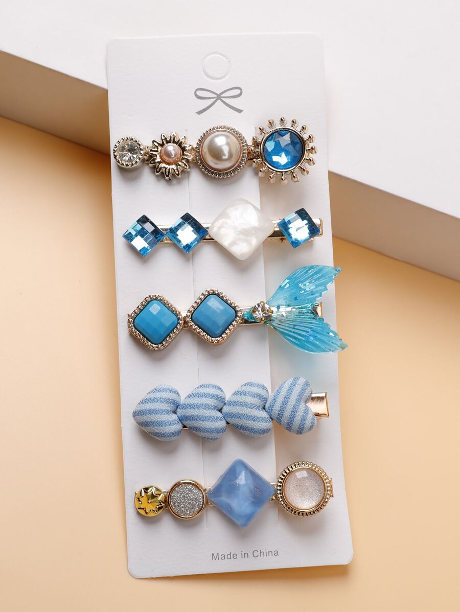 5 cái Geo Trang Trí Tóc Kẹp - Màu xanh lam - Xem 1