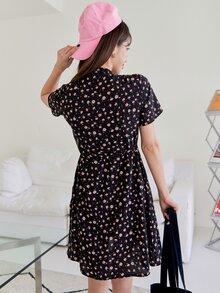 DAZY Đầm Thắt nút Trọn gói Họa tiết hoa Boho - màu đen - Xem 2