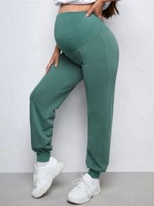 SHEIN Maternity High Waist Solid Carrot Trousers - Cadet Blue - View 2