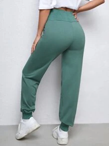 SHEIN Maternity High Waist Solid Carrot Trousers - Cadet Blue - View 3