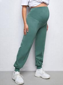 SHEIN Maternity High Waist Solid Carrot Trousers - Cadet Blue - View 5